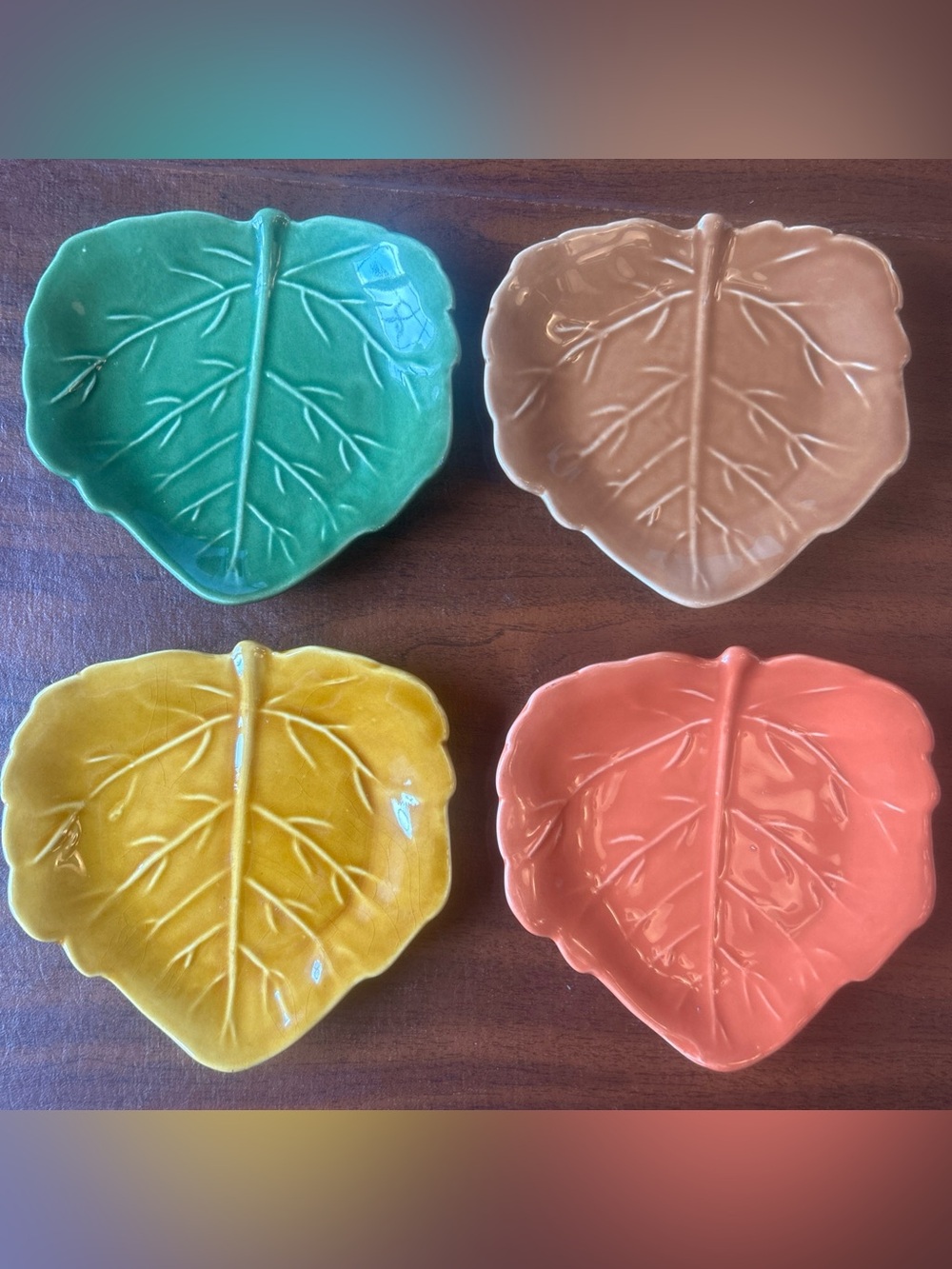 Barbara Eigen Set of 4 “Seasons Leaf Plates” Made In Portugal Appetizer